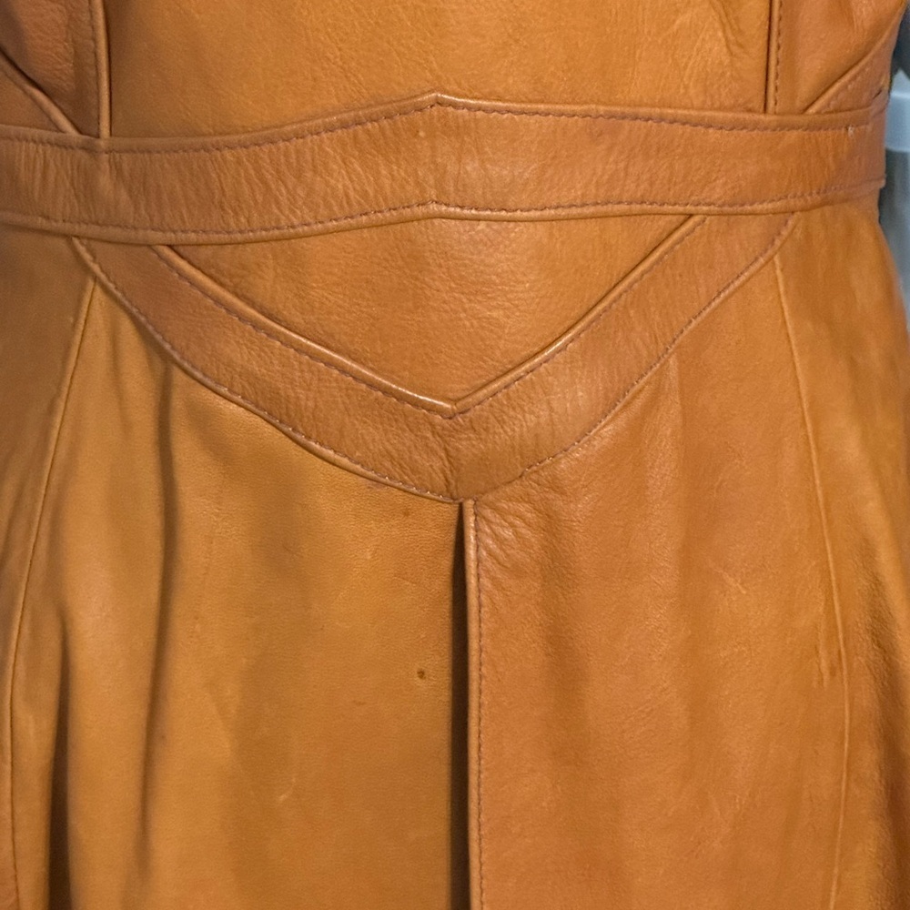VINTAGE Mango Road Inc Leather Fur Jacket Trench Coat Long Penny Lane XS S Brown - Picture 9 of 14
